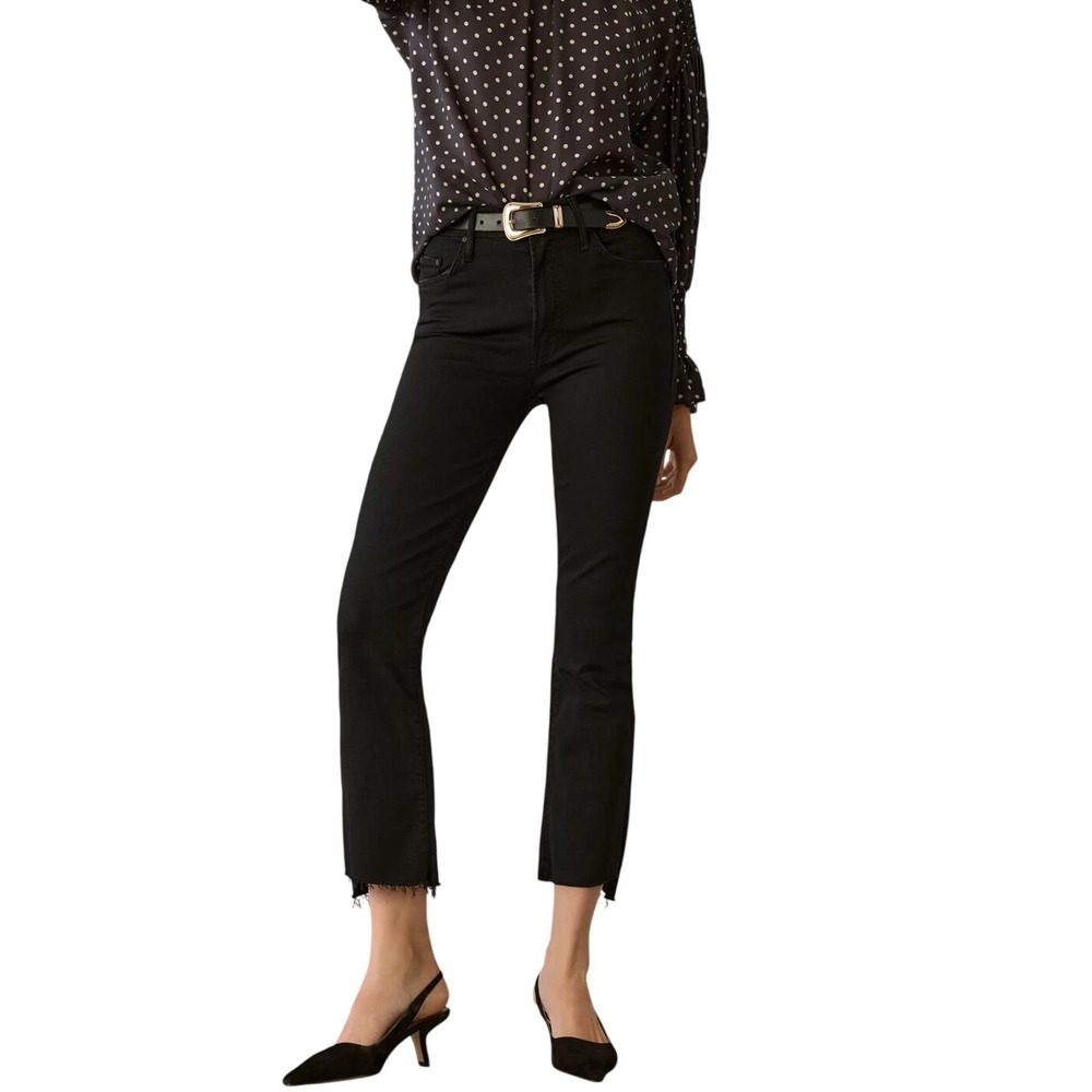 Mother Insider‎ Crop Step Fray Jeans Black Wash Size 26 Womens Denim